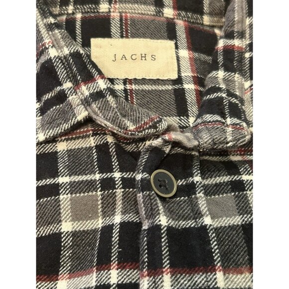 Jachs Men’s Flannel Shirt Medium Plaid Gray Black Red - Picture 5 of 7